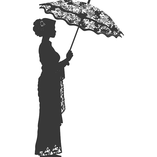 Vector silueta mujeres indonesias independientes que llevan kebaya con paraguas de color negro sólo