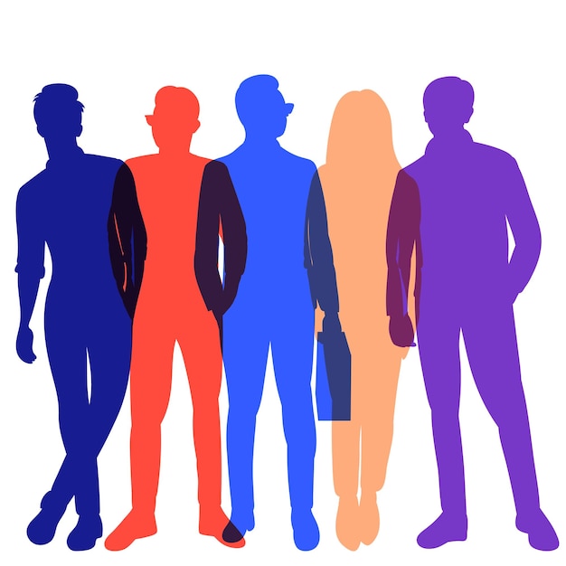 Vector silueta multicolor de personas aisladas sobre fondo blanco