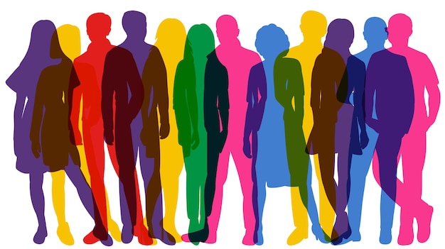 Silueta multicolor de personas aisladas en vector de fondo blanco