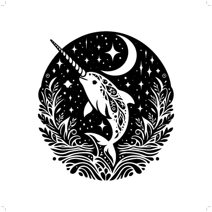 Vector silueta de narval en la ilustración de la naturaleza bohemia