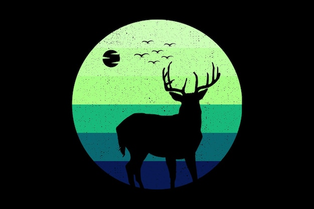 silueta, naturaleza, venado, retro, vendimia