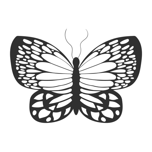 Una silueta negra abstracta de una linda mariposa aislada en el fondo blanco