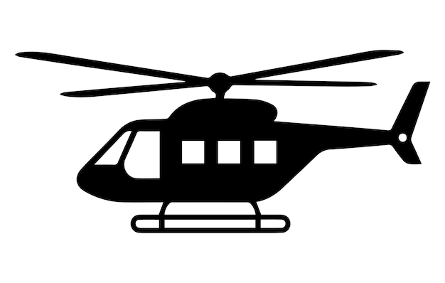 Silueta negra aislada de helicóptero sobre fondo blanco