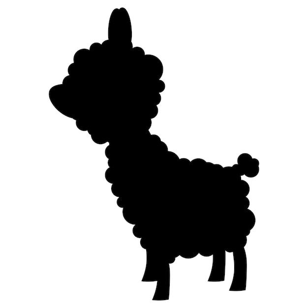 Silueta negra de una alpaca de dibujos animados esponjoso