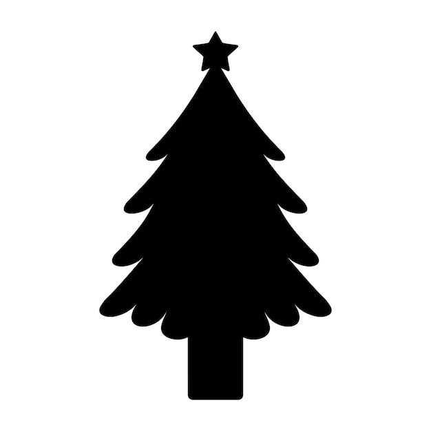 Silueta negra del árbol de Navidad Icono de árbol de abeto negro aislado sobre fondo blanco