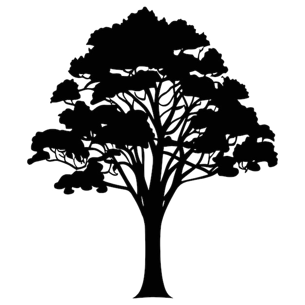 Vector una silueta negra de un árbol con el nombre de roble.