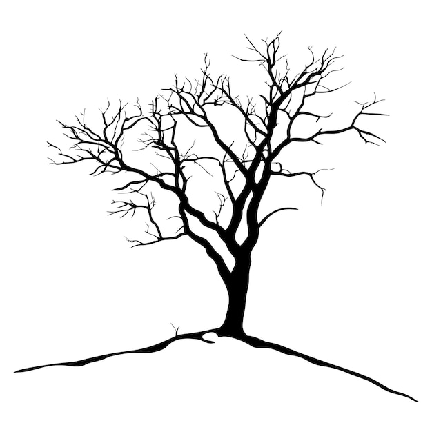 Una silueta negra de árboles de invierno sobre un fondo blanco