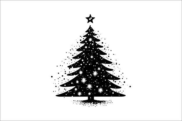 Una silueta negra y blanca de árboles de Navidad con una decoración