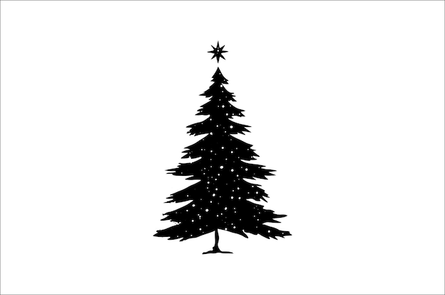 Una silueta negra y blanca de árboles de Navidad con una decoración