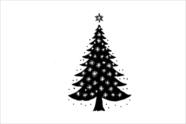 Una silueta negra y blanca de árboles de Navidad con una decoración