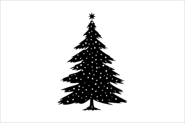 Una silueta negra y blanca de árboles de Navidad con una decoración
