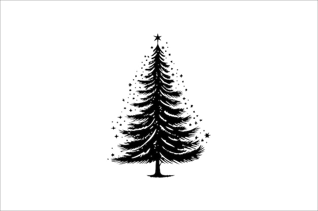 Una silueta negra y blanca de árboles de Navidad con una decoración