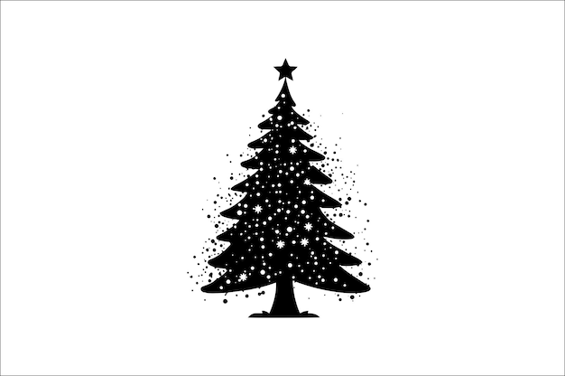 Una silueta negra y blanca de árboles de Navidad con una decoración