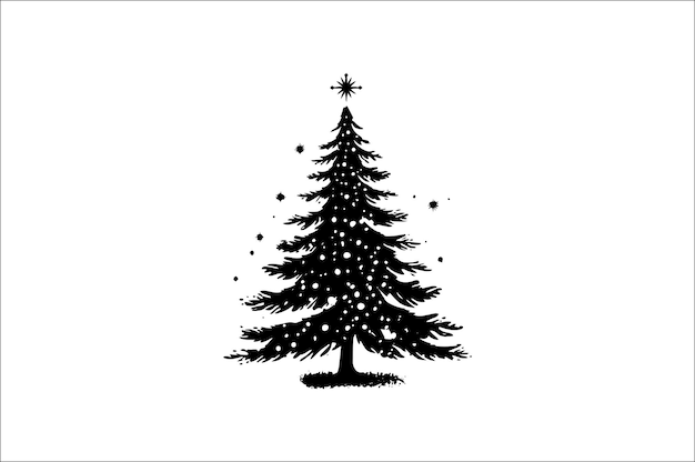 Una silueta negra y blanca de árboles de Navidad con una decoración