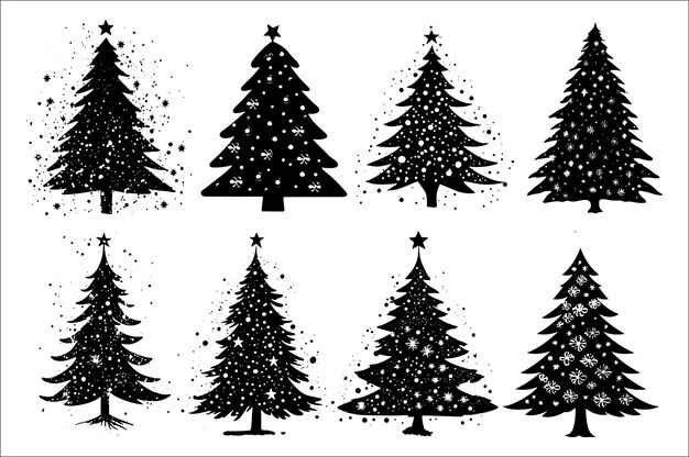 Una silueta negra y blanca de árboles de Navidad con una decoración