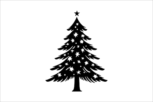 Vector una silueta negra y blanca de árboles de navidad con una decoración