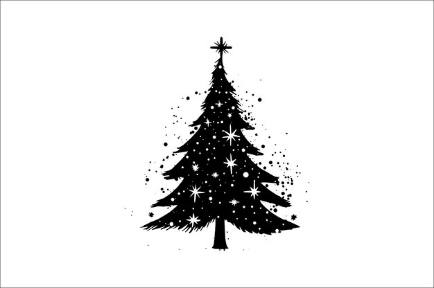 Una silueta negra y blanca de árboles de Navidad con una decoración