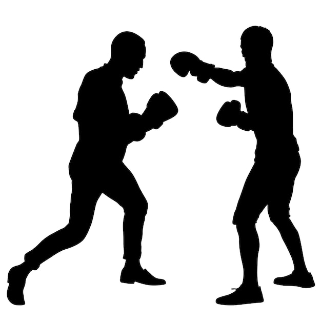 Vector silueta negra de un boxeador atleta sobre un fondo blanco.