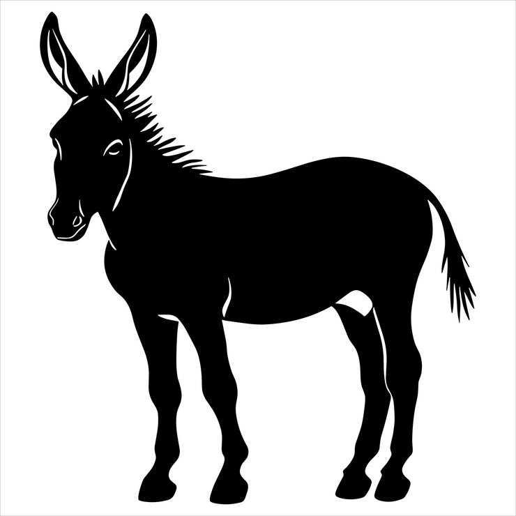 Vector silueta negra de un burro sobre un fondo blanco