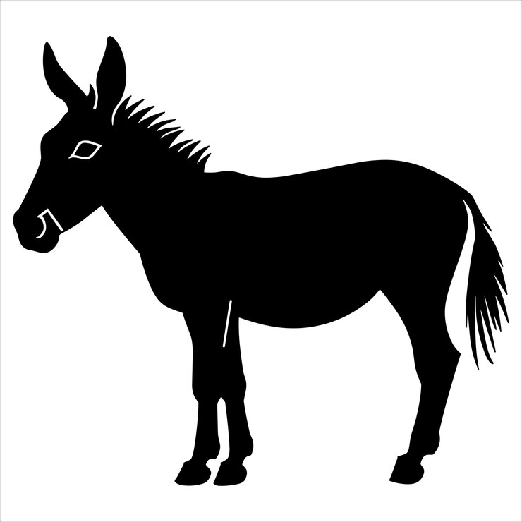 Vector silueta negra de un burro sobre un fondo blanco