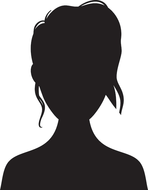 Silueta negra de busto de una mujer joven con peinado moderno que representa la belleza, la moda, el anonimato y la feminidad