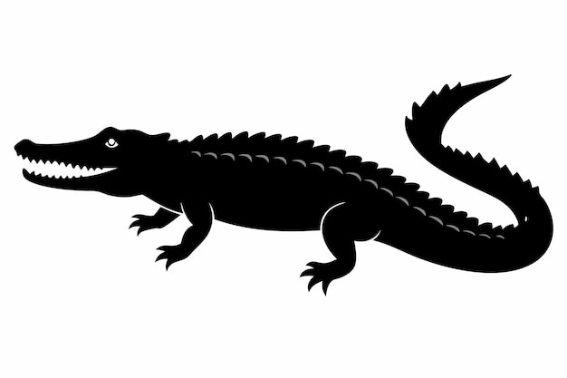 Silueta negra de cocodrilo sobre un fondo blanco