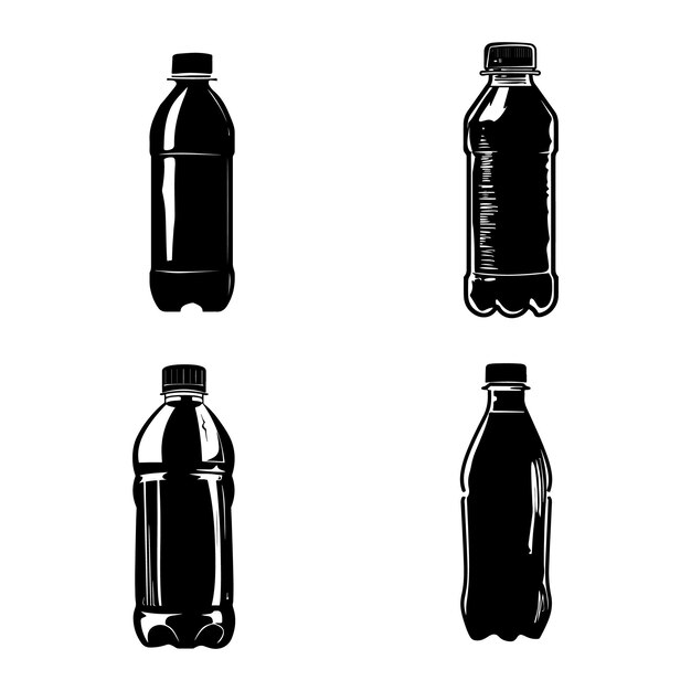 silueta negra de un conjunto de botellas de agua