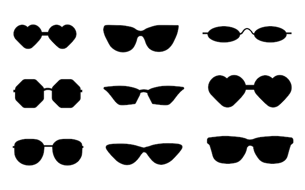 Silueta negra de un conjunto de gafas Un conjunto de gafas de sol con marco azul con lentes negros y oscuros