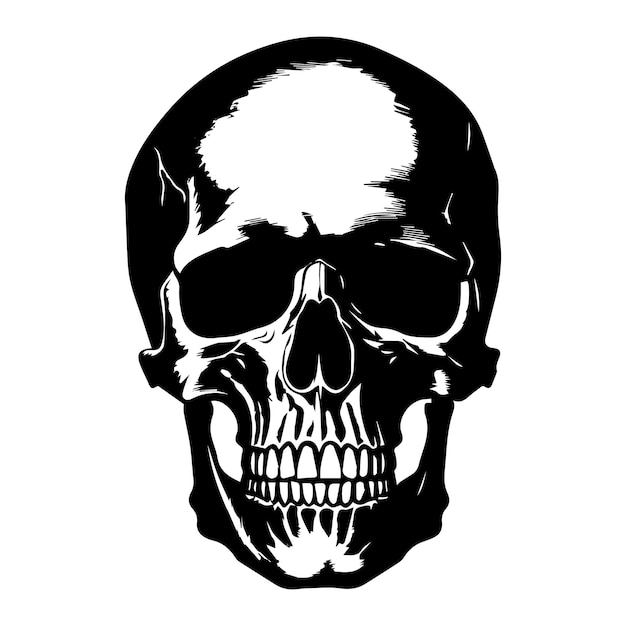 Silueta negra de un cráneo humano Ilustración vectorial aislada sobre un fondo blanco Halloween