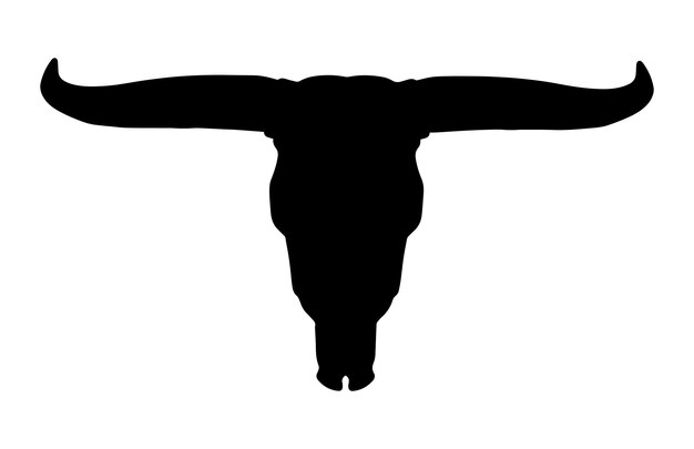 Silueta negra de un cráneo de vaca con cuernos Vector