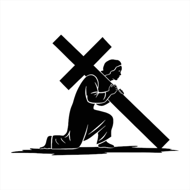 Silueta negra de Cristo llevando la cruz