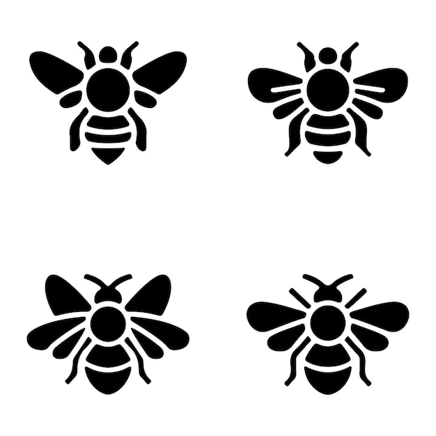 Silueta negra de cuatro íconos de abejas conjunto de insectos vectoriales silueta de clipart vectorial de abejas