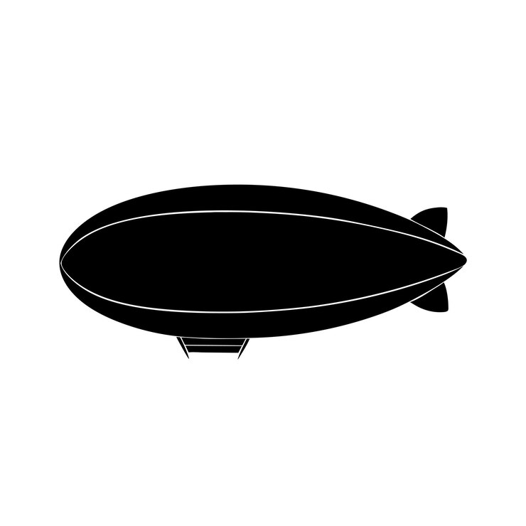Silueta negra de un dirigible sobre un fondo blanco