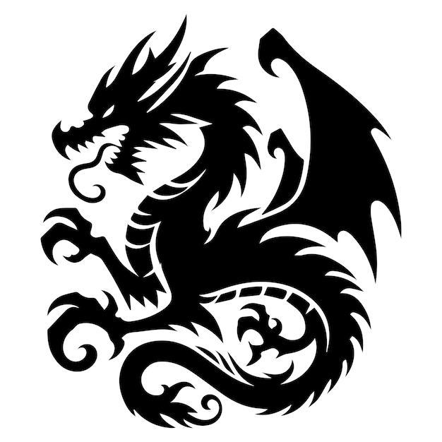 La silueta negra del dragón aislada