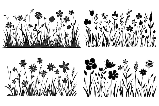 silueta negra de las flores vector de la hierba