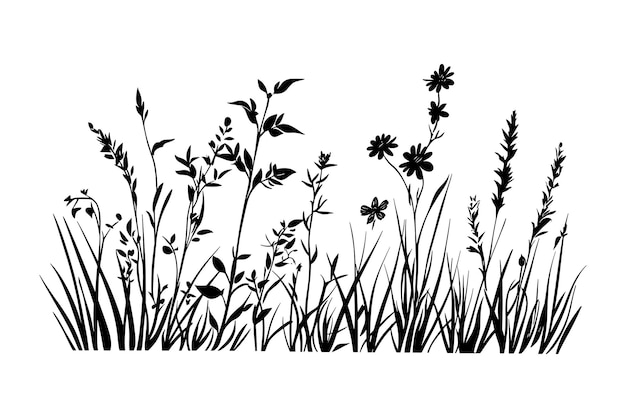 silueta negra de las flores vector de la hierba