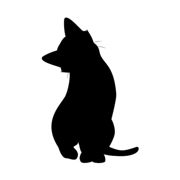 La silueta negra del gato está aislada sobre un fondo blanco.