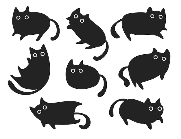 Silueta negra de gatos divertidos