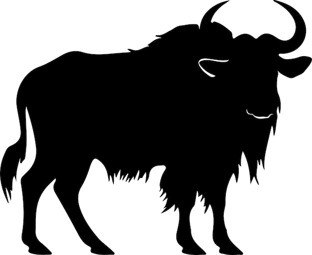 Vector silueta negra de gnu con fondo transparente