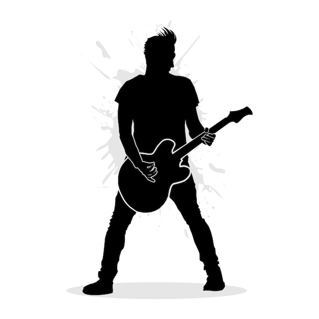 Silueta negra de un guitarrista. ilustración vectorial