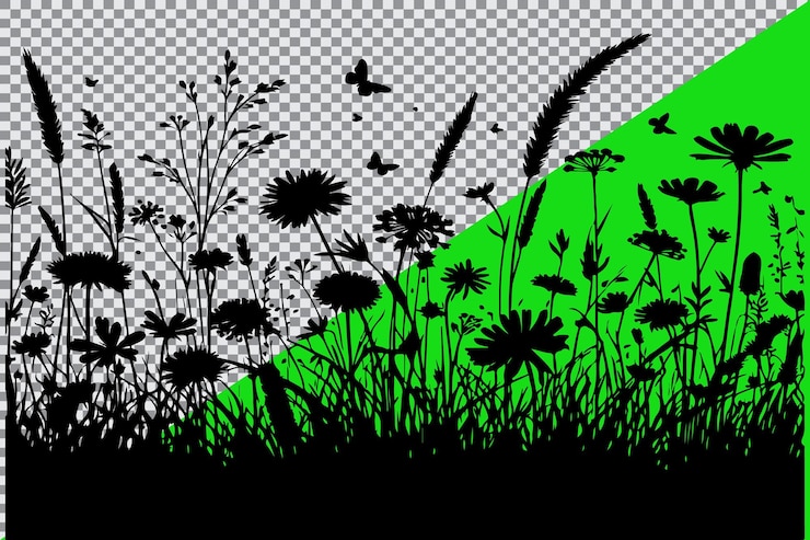 Vector una silueta negra de una hierba y una flor
