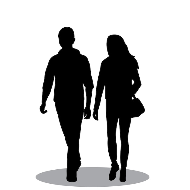 Silueta negra hombre y mujer están caminando