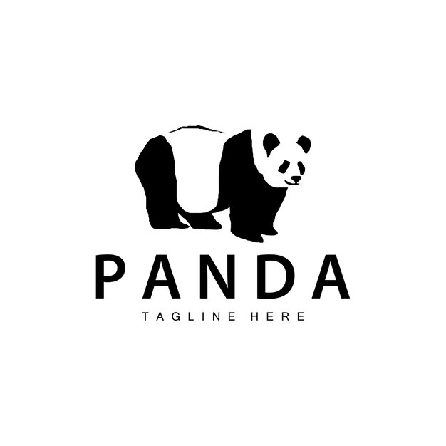 silueta negra lindo panda animal logotipo sencillo concepto ilustración plantilla de ilustración