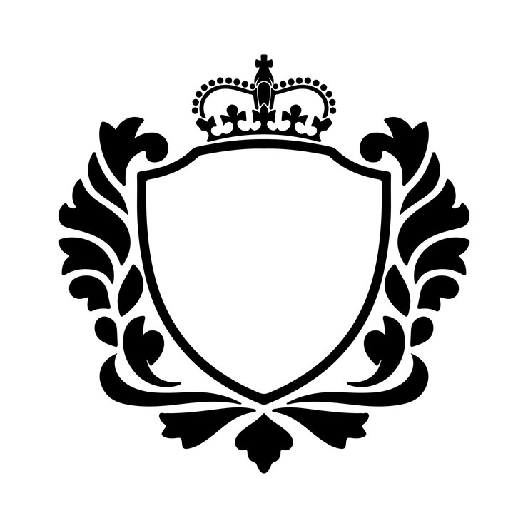 Vector silueta negra de lujo emblema escudo real aislado monograma de fondo blanco ilustración artística