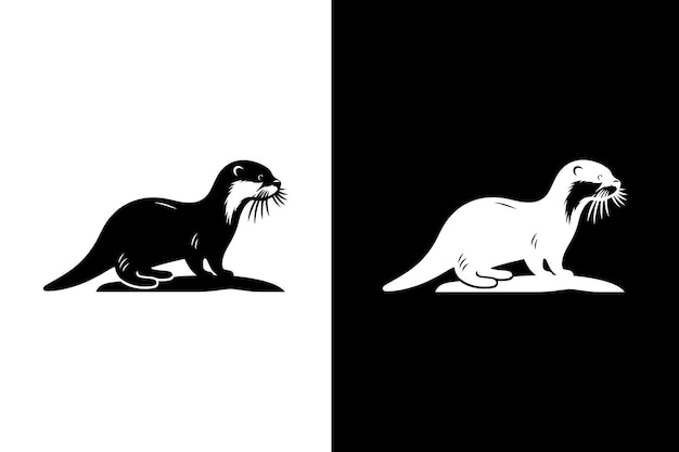 silueta negra de la nutria marina vector de icono de ilustración para el logotipo aislado sobre fondo blanco