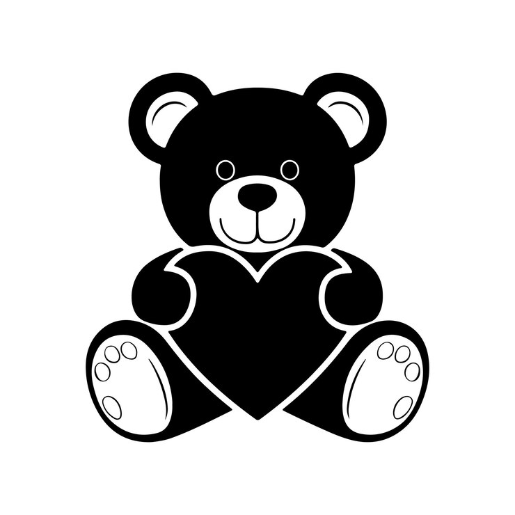 La silueta negra del oso de peluche Valentine