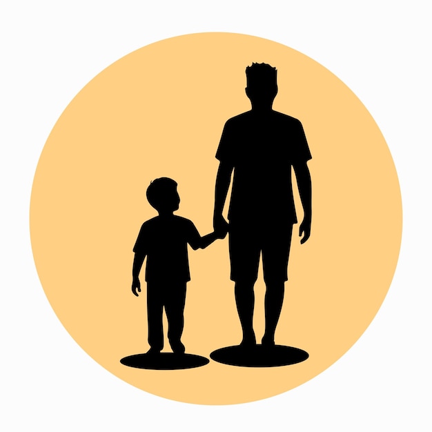 Silueta negra de padre e hijo caminando para el diseño del Día del Padre Ilustración artística
