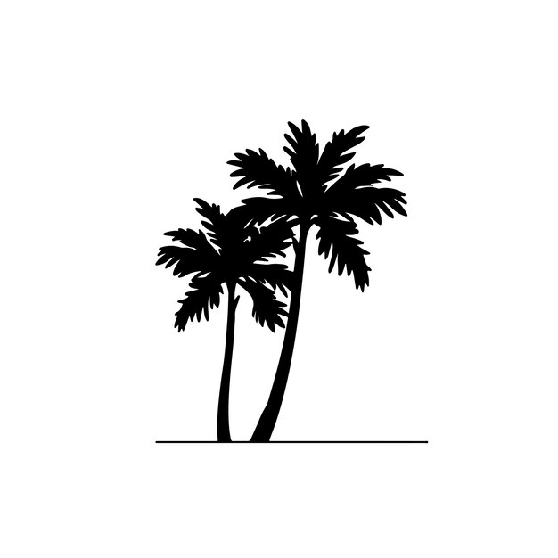 Silueta negra de una palmera vista lateral aislada
