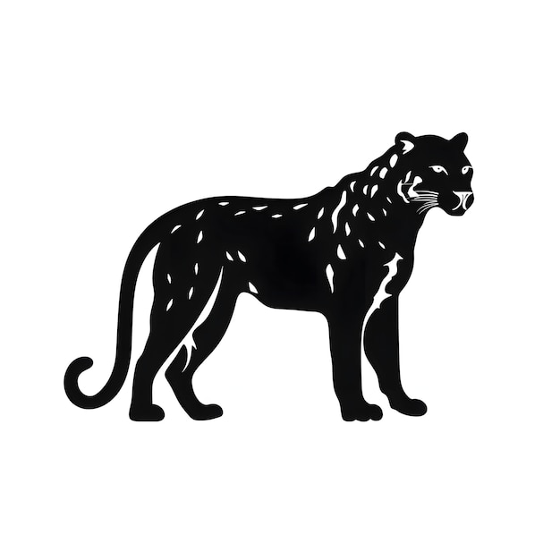 Vector silueta negra de una pantera tigre sobre un fondo blanco