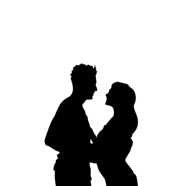 Silueta negra pareja romántica tomados de la mano